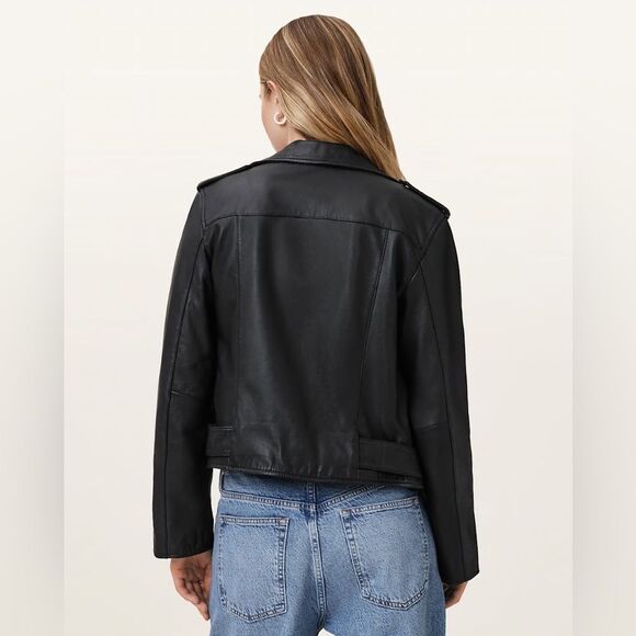 ALL SAINTS BALFERN Leather Biker jacket in Gold - Picture 7 of 17